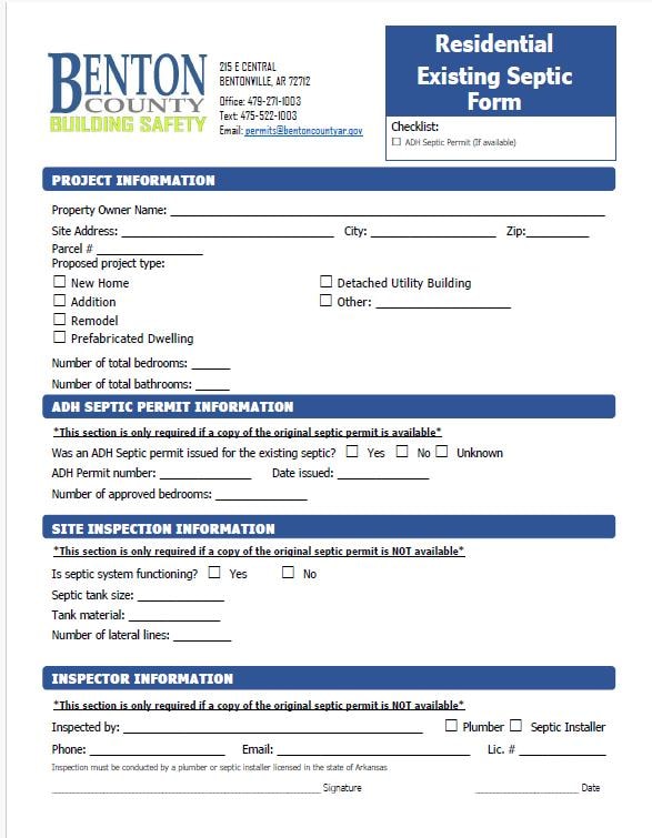 Example Benton County residential existing septic inspection form